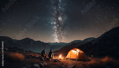 Camping Outdoors with the Milky Way in the Background AI generative