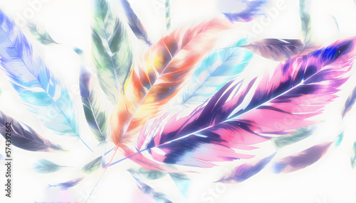 Beautiful prismatic feather background, random multicolored pastel tinted blue feather texture - small fluffy blue feathers randomly scattered forming a background