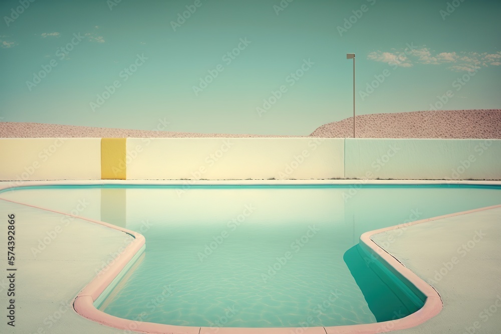 pool, pastel colors and smooth light, no people