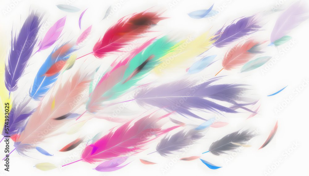 Beautiful prismatic feather background, random multicolored pastel tinted blue feather texture - small fluffy blue feathers randomly scattered forming a background