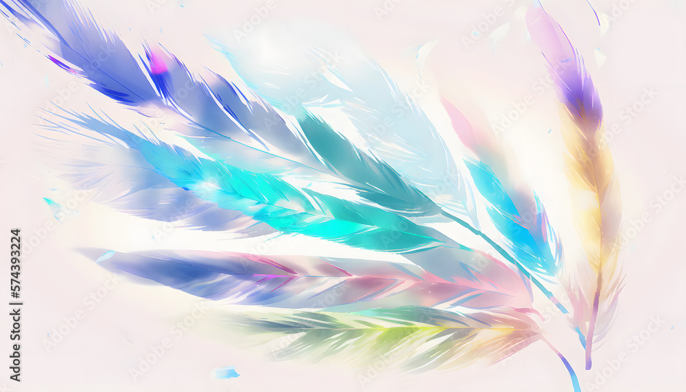 Beautiful prismatic feather background, random multicolored pastel tinted blue feather texture - small fluffy blue feathers randomly scattered forming a background