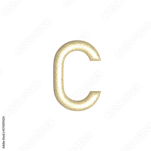 C alphabet letters gold foil isolated. Gold yellow metallic letter. Alphabetical font. Foil symbol. Bright metallic 3D