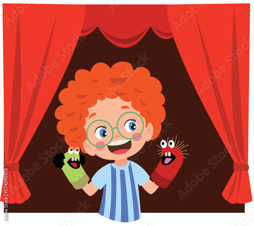 Children playing with hand puppets
