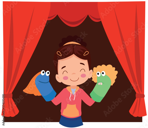Children playing with hand puppets