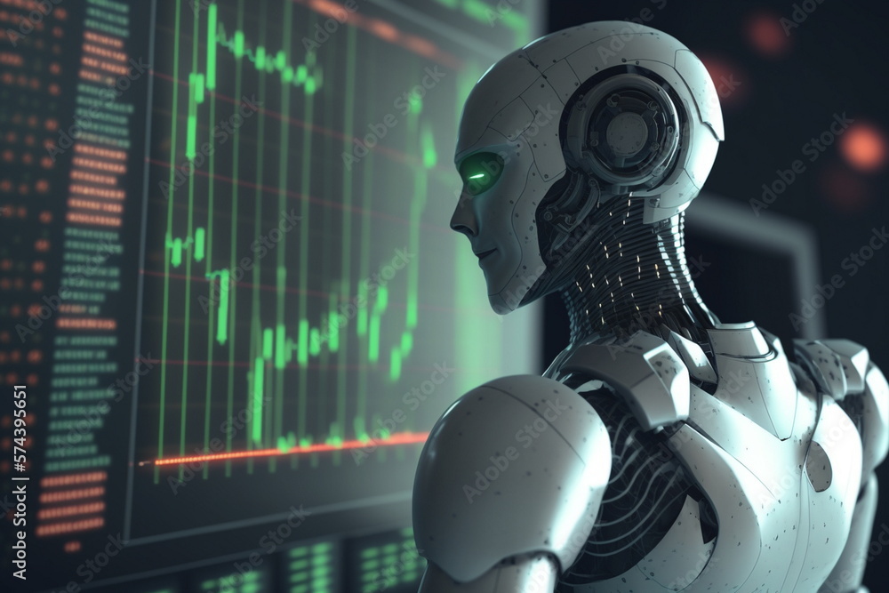 Humanoid robot trader. Generative AI.