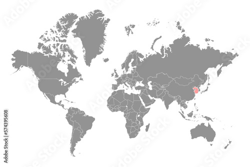 Fototapeta Naklejka Na Ścianę i Meble -  Yellow Sea on the world map. Vector illustration.