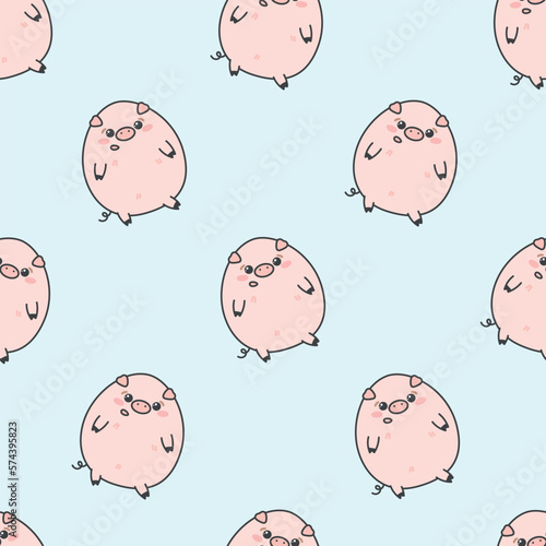 Vector seamless pattern with cute cartoon baby pig.