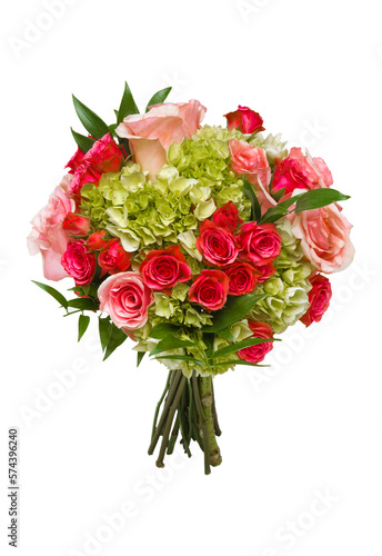 Pink and red roses bouquet on a white background