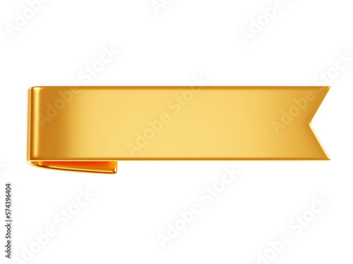 Golden ribbon banner 3d render  - simple text tag or label for sale and promotion message.