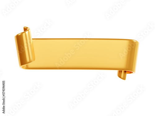 Ribbon text banner 3d render - golden glossy rolled double tape for sale or promotion message.