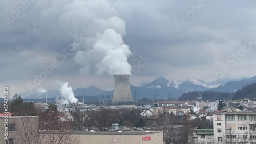 Wallpaper Mural Nuclear power plant in Däniken, Switzerland, time lapse, steam coming out of cooling tower, energy and power engineering, radioactivity Torontodigital.ca