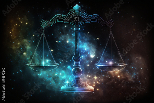 The constellation of Libra, symbolized by the scales, shimmers with the magic of stars in the vastness of space, Generative Ai