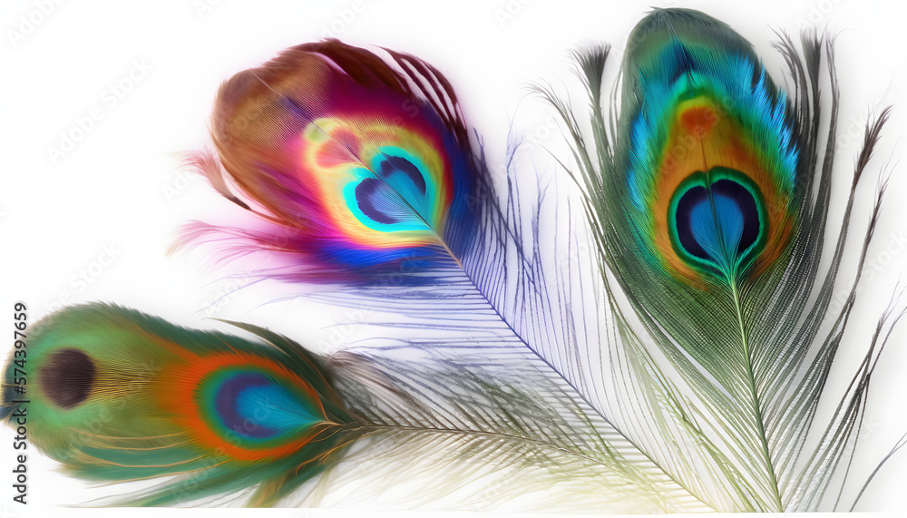 Obraz premium Beautiful Peacock Feather isolated on white background