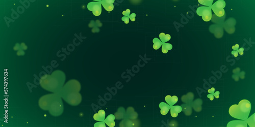 The Background of St. Patrick's Day with Green Shamrocks and Lucky Gold Coins