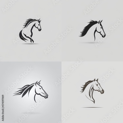 set of horse head icons logo, simple minimal flat illustration, generative ai