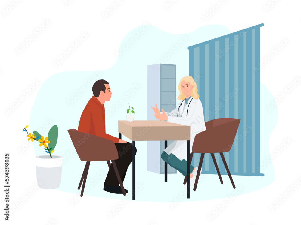 The doctor is talking to his patient in his room. The doctor is talking to his patient in his room.