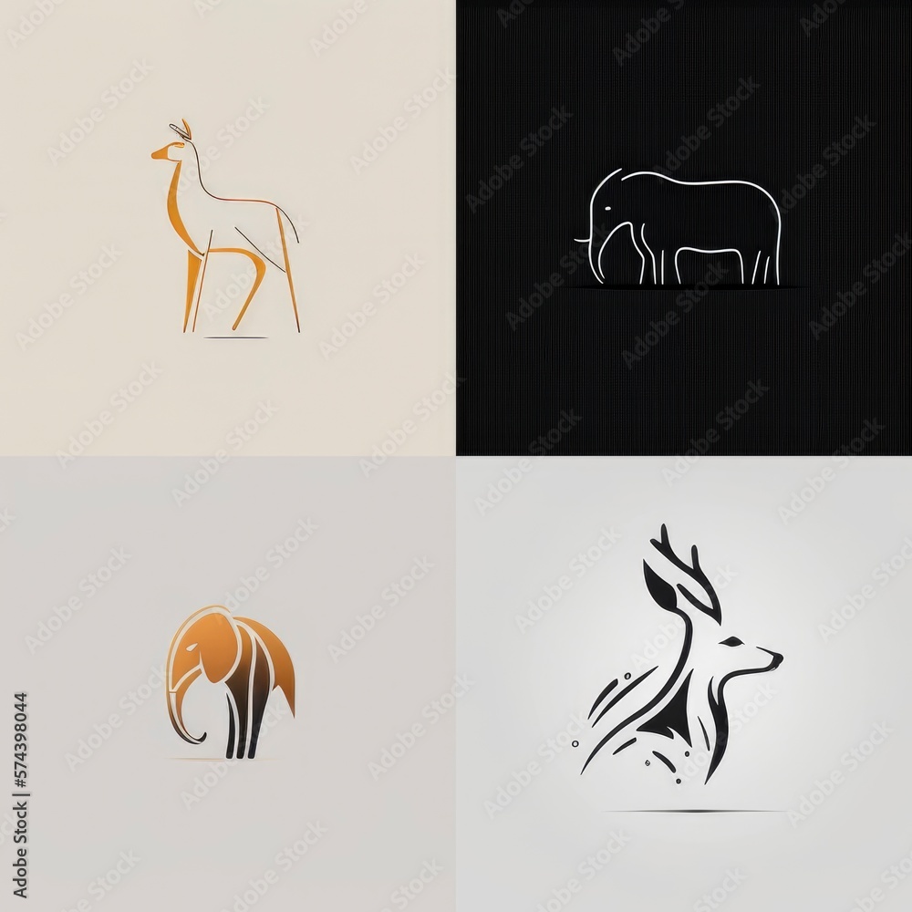 set of elephant deer icons logo, simple minimal flat illustration, generative ai set of elephant deer icons logo, simple minimal flat illustration, generative ai
