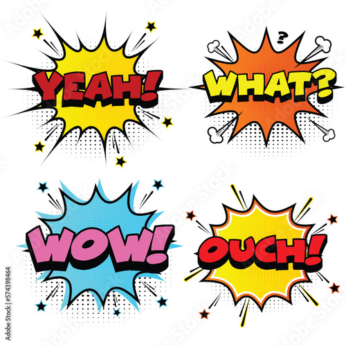 Comic pop art style speech bubbles elements set