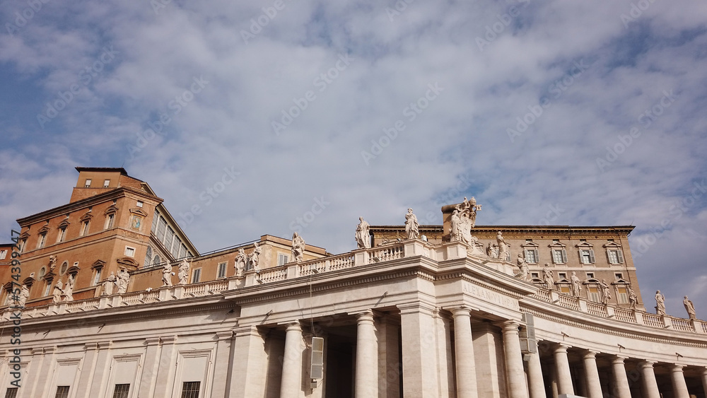 View of the Papal Apartments from Saint Peter's Square, Vatican City. The Pope's window from which he delivers the Angelus.