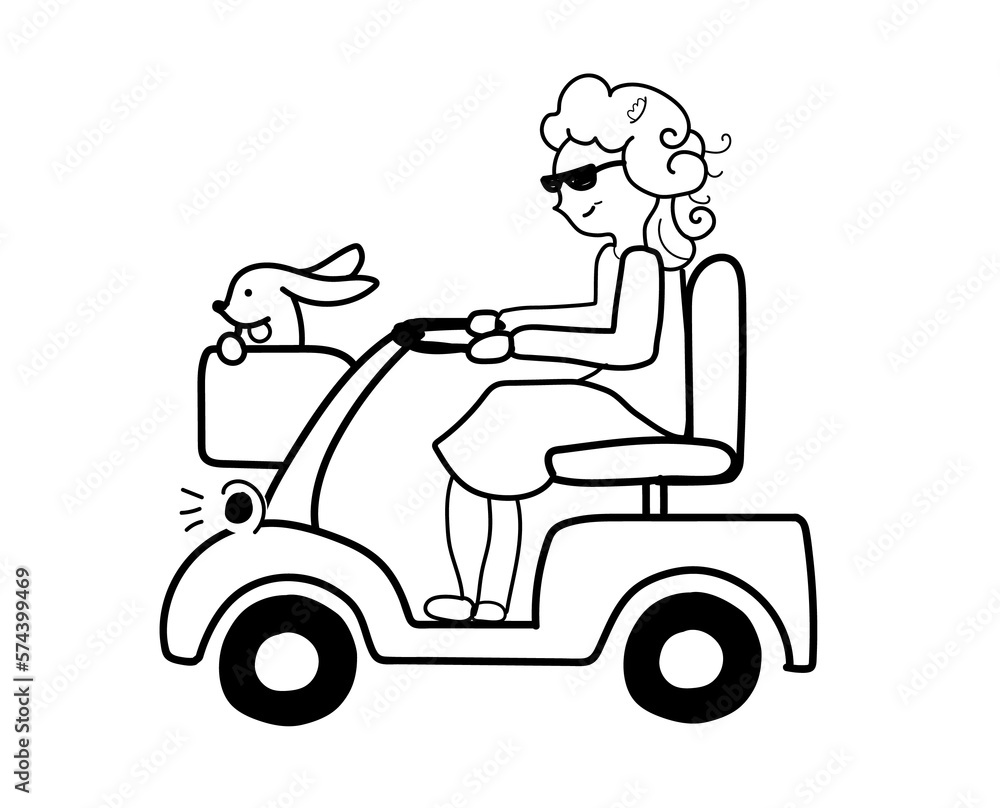 Senior person electric transport, mobility, wheelchair easy travel scooter illustration 