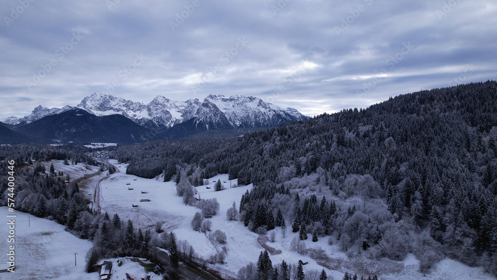 The Karwendel mountains, the largest mountain range of the Northern Limestone Alps, near Garmisch-Partenkirchen and Mittenwald, Krun, Bavaria, Germany.