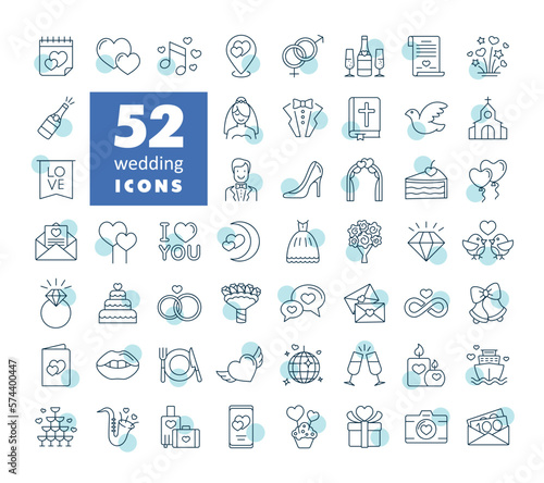 Wedding, marriage, bridal isolated vector icon set