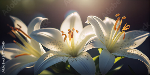 A macro shot of the anthers of a oriental lily panorama . AI Generated