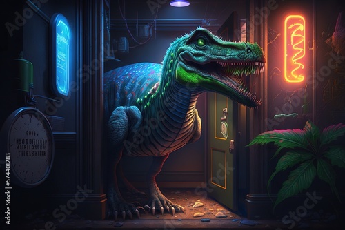 Mysterious Steps Through Time and Space: Enigmatic Revelations From a Neon Dinosaur Generative AI