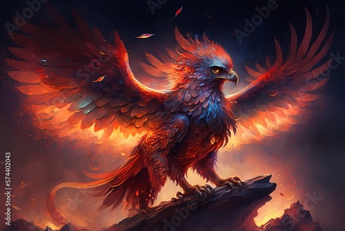 The Legend of the Fiery Skies - An Enchanting Griffin in its Realm Generative AI © pngking