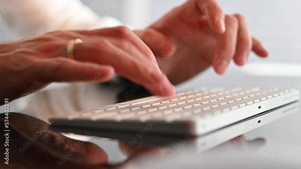Caucasian Office Worker Typing Computer Keyboard Close Up Video Caucasian Office Worker Typing Computer Keyboard Close Up Video