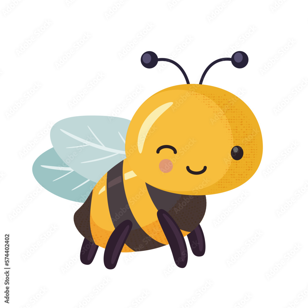 Vetor de Cartoon bee cute character in flat style. do Stock | Adobe Stock