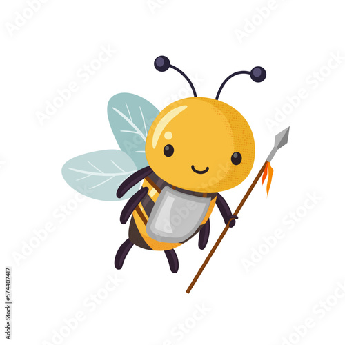 Bee guardian protector of the hive. Cartoon bee cute character in flat style.