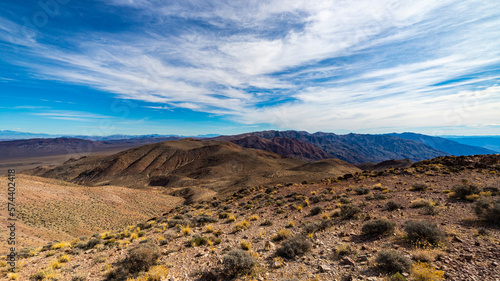 panorama of death valley national park seen from dante's view peak lookout; famous desert in california during spring
