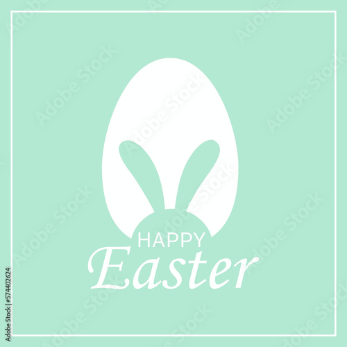Happy Easter greeting card with egg, rabbit. Easter Bunny. white texture.