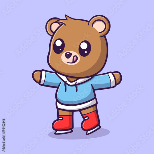 Cute bear ice skating cartoon illustration