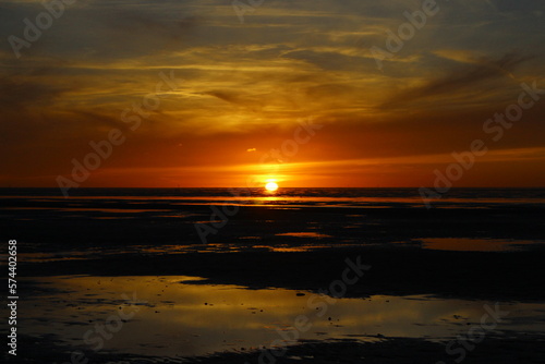 Sunset on the North Sea in the Lower Saxony Wadden Sea off Cuxhaven