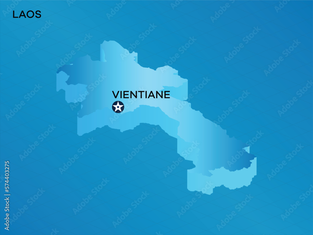 LAOS 3D Isometric map with Capital Mark Vientiane Vector Illustration Design