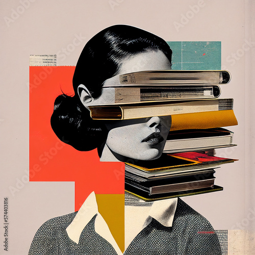 Knowledge and science books artistic graphic collage - Generative AI illustration photo