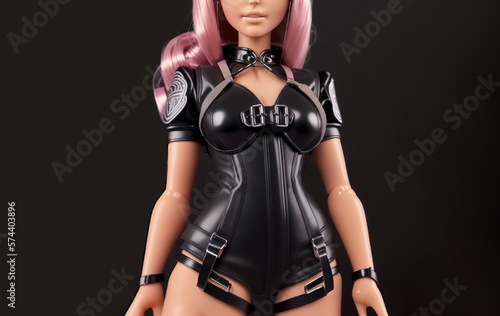 Body Sexy Girl Doll in Latex Lingerie and Straps on dark Background Copy paste created by Generative AI © rotozey