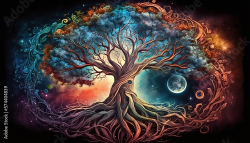 Cosmic Tree with Very Colorful and Galactic Effects Generated by AI