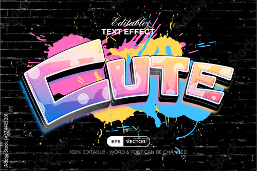 Cute graffiti text effect style. Editable text effect with splash and brick wall background.