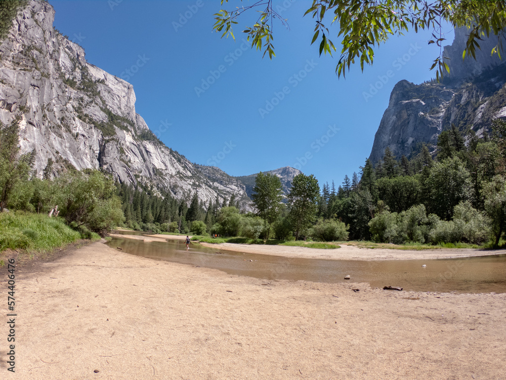 A dry Mirror Meadow during the summer in Yosemite National Park, California, USA. During the spring and early summer, the shallow lake refills with water and becomes Mirror Lake.