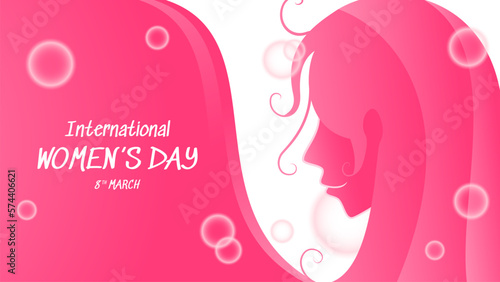 vector illustation woman and bubbles for women s day design. pink and white. simple and modern concept. used for greeting card  background or banner