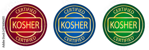 Set of Kosher food products labels, badges or logos. Round icon. Sticker design. Stamp	