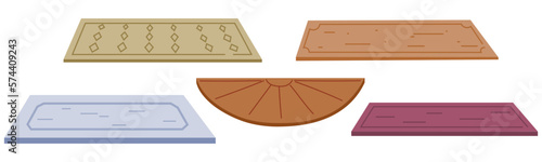 Door mat icons set cartoon vector. Office floor. Space rug. House threshold. Element of home decor, front view. Carpet with different form and colour. decorative element at entrance or in corridor