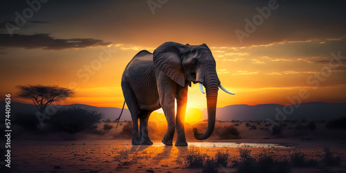 Abstrakter Surrealer Sonnenuntergang in der afrikanischen Steppe mit wilden Tieren Illustration Generative AI Digital Art Hintergrund Reisedoku 