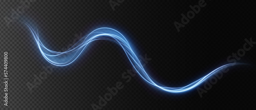 Luminous blue lines png of speed. Light glowing effect png. Abstract motion lines. Light trail wave, fire path trace line, car lights, optic fiber and incandescence curve twirl