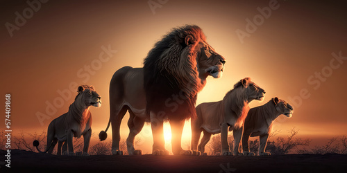 Abstrakter Surrealer Sonnenuntergang in der afrikanischen Steppe mit wilden Tieren Illustration Generative AI Digital Art Hintergrund Reisedoku 