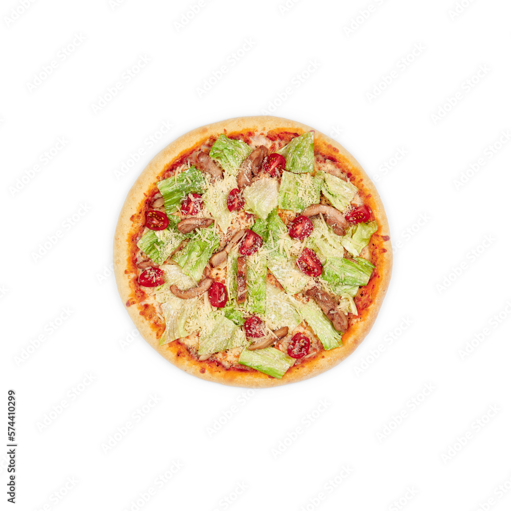 Pizza Pizza Caesar top view on a white background isolate Pizza Pizza Caesar top view on a white background isolate