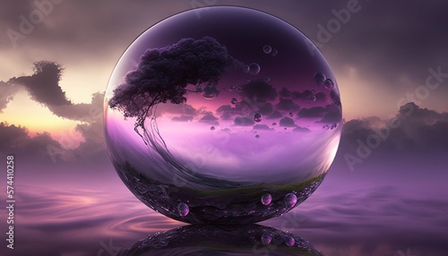 Crystal Ball in a Purple Environment with Focus on the Horizon Generated by AI